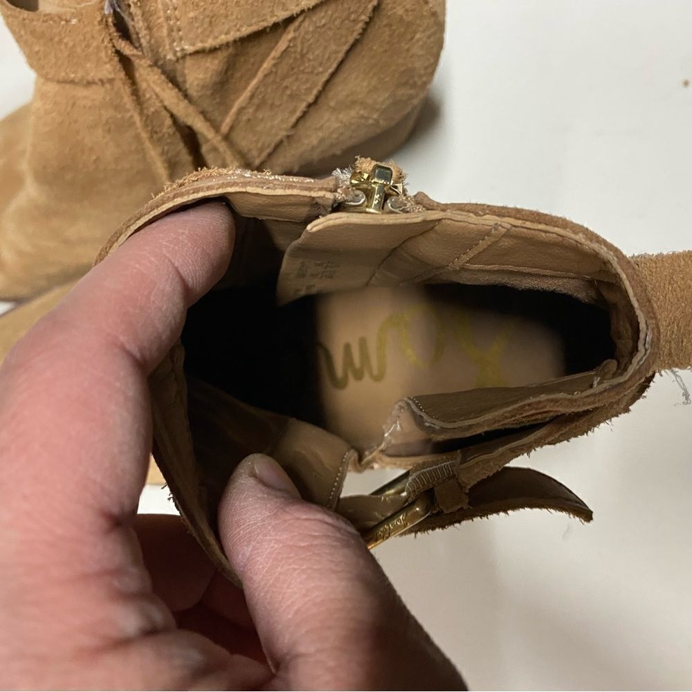 Sam Edelman Maurine Tan leather Suede Western Cutout Ankle Boots Size 9 - Picture 7 of 13